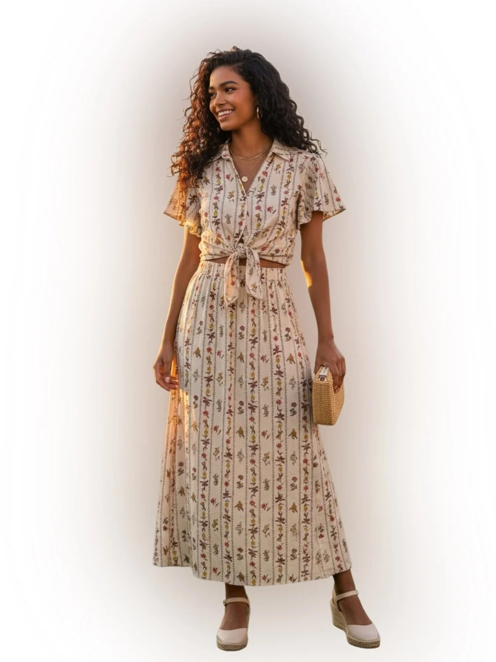 NWT Philosophy Republic Floral Cotton Top Maxi Skirt 2 Piece Set Large